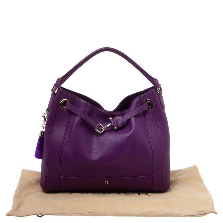 Pre Owned Aigner Purple Leather Cavallina Hobo