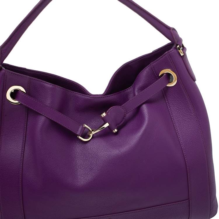 Pre Owned Aigner Purple Leather Cavallina Hobo