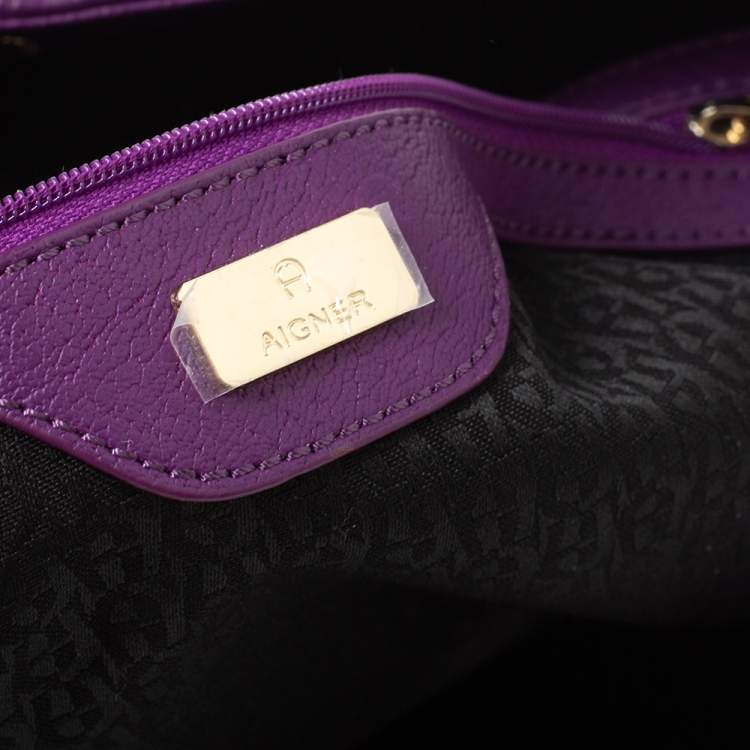 Pre Owned Aigner Purple Leather Cavallina Hobo