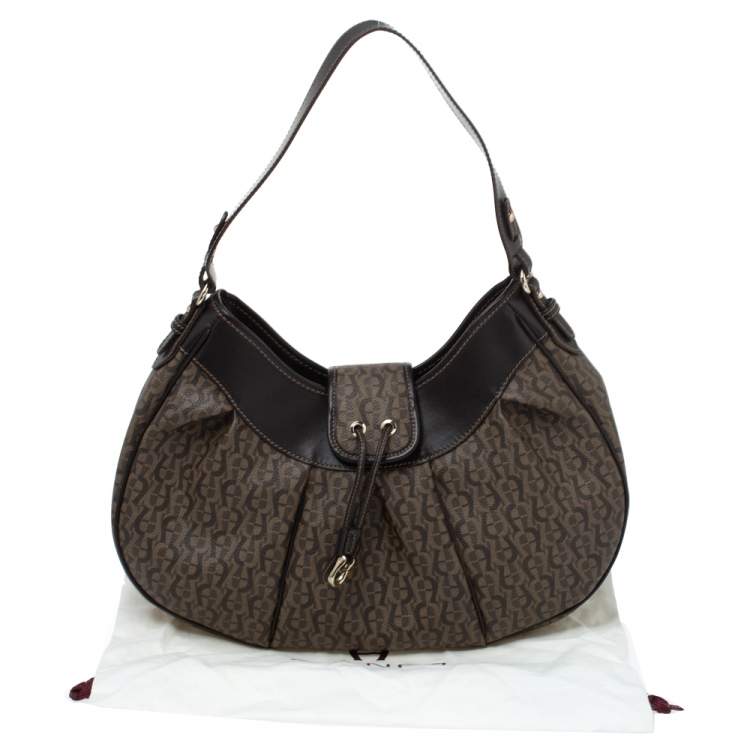 Pre Owned Aigner Brown Monogram Coated Canvas and Leather Hobo