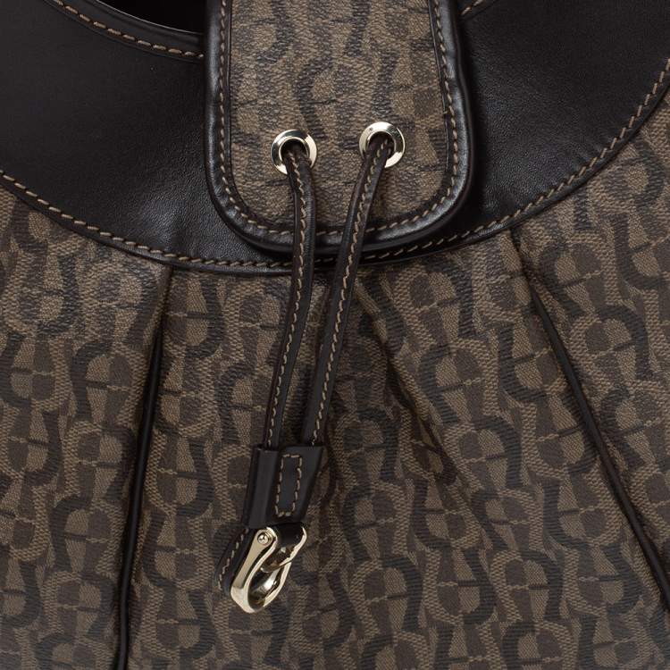 Pre Owned Aigner Brown Monogram Coated Canvas and Leather Hobo