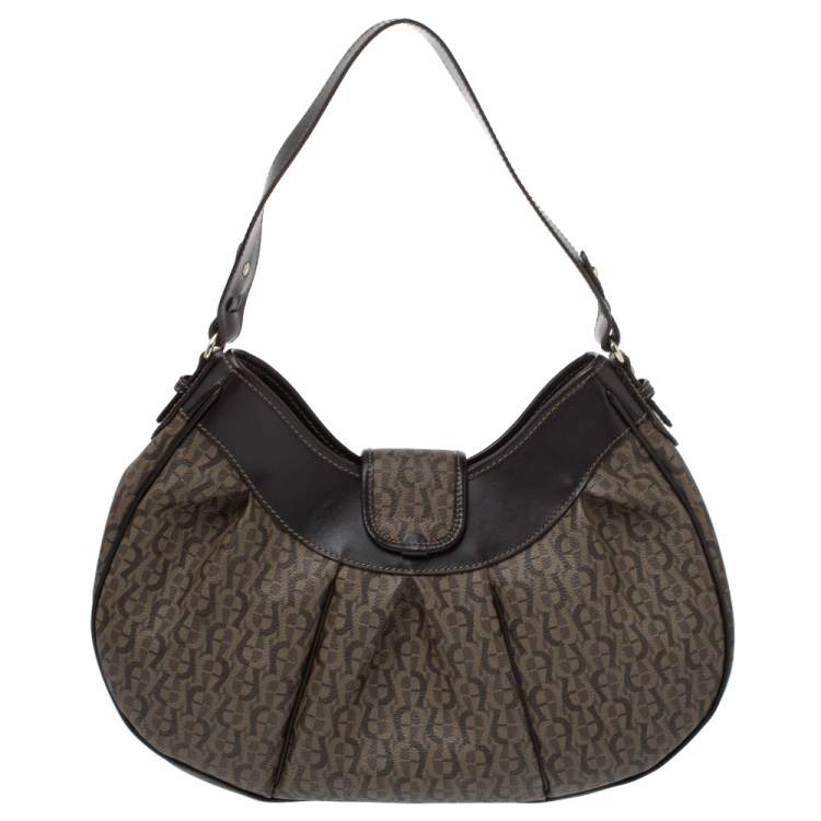 Pre Owned Aigner Brown Monogram Coated Canvas and Leather Hobo