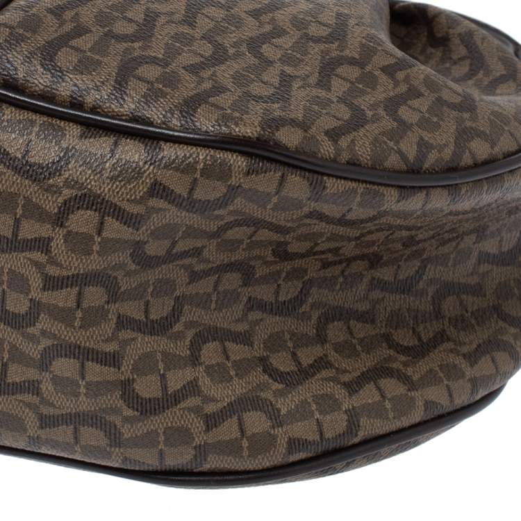 Pre Owned Aigner Brown Monogram Coated Canvas and Leather Hobo