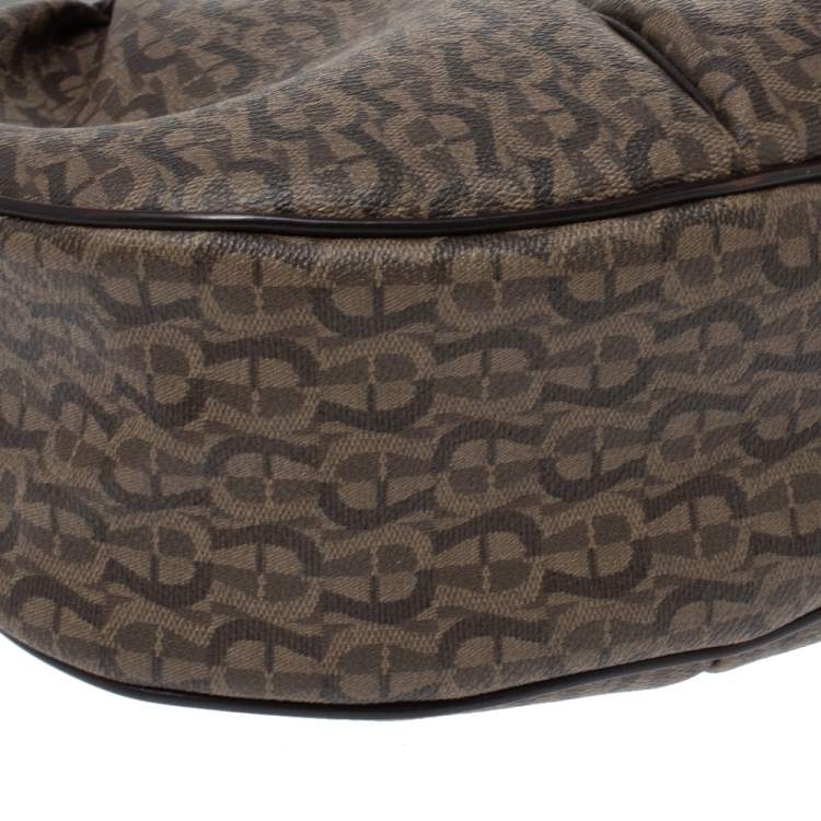 Pre Owned Aigner Brown Monogram Coated Canvas and Leather Hobo