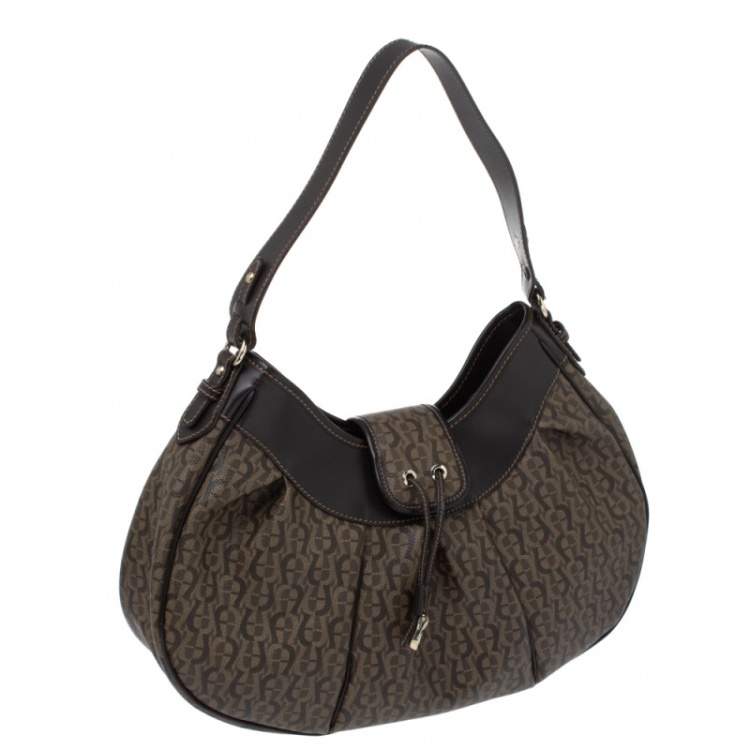 Pre Owned Aigner Brown Monogram Coated Canvas and Leather Hobo