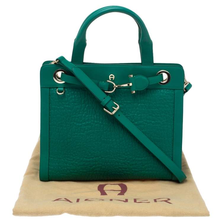 Pre Owned Aigner Green Leather Cavallina Top Handle Bag