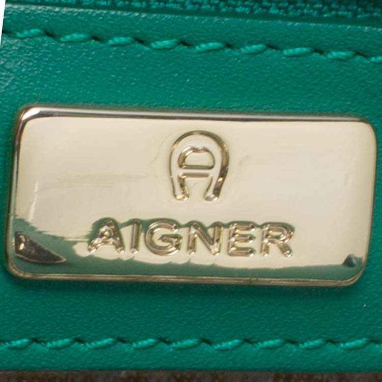 Pre Owned Aigner Green Leather Cavallina Top Handle Bag