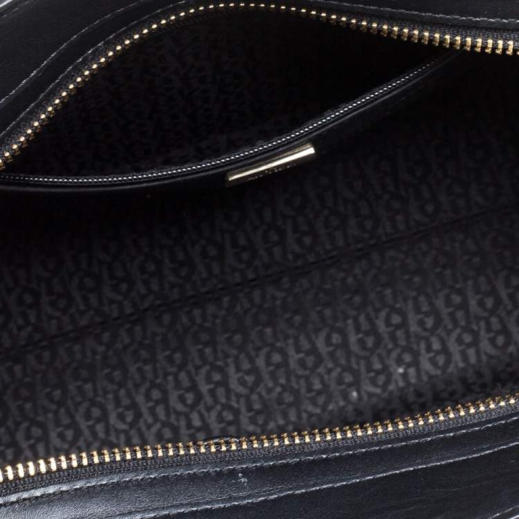 Pre Owned Aigner Black/White Coated Canvas and Leather Turn Lock Satchel