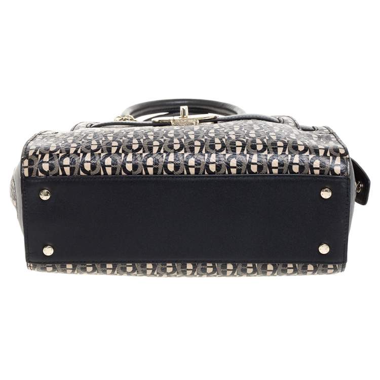 Pre Owned Aigner Black/White Coated Canvas and Leather Turn Lock Satchel
