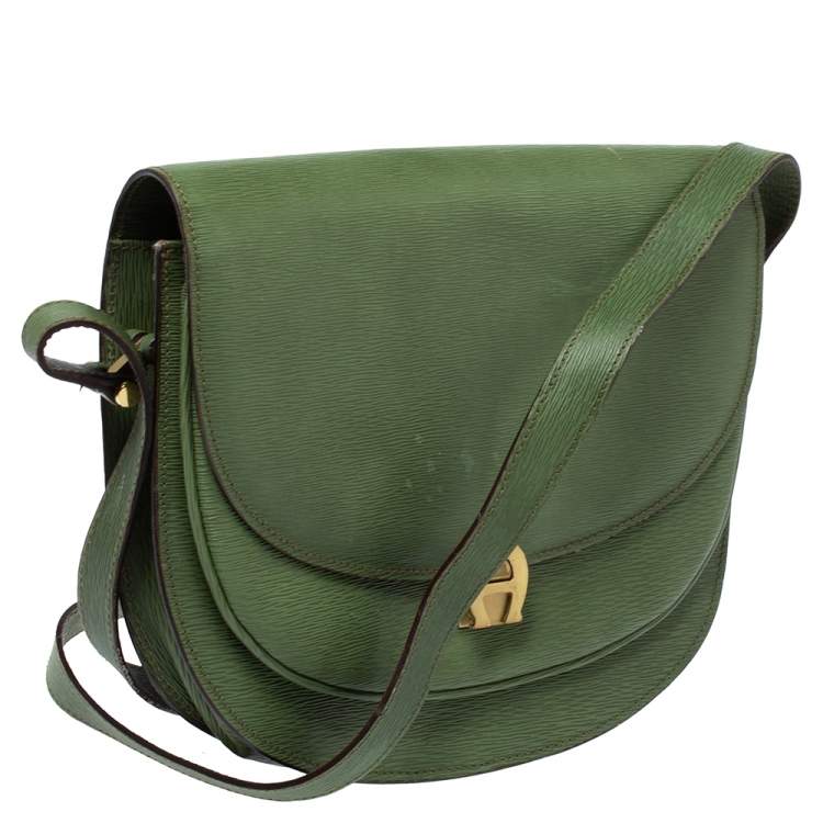 Pre Owned Aigner Green Leather Logo Flap Crossbody Bag 