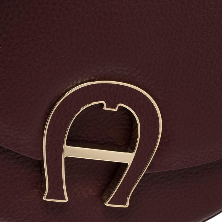Pre Owned Aigner Burgundy Grained Leather Mini Pina Crossbody Bag