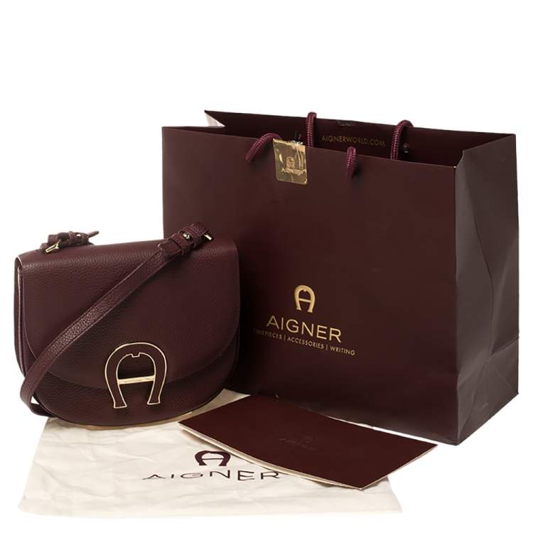 Pre Owned Aigner Burgundy Grained Leather Mini Pina Crossbody Bag