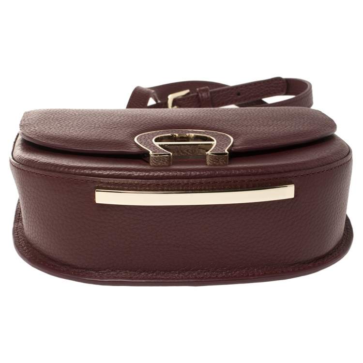 Pre Owned Aigner Burgundy Grained Leather Mini Pina Crossbody Bag