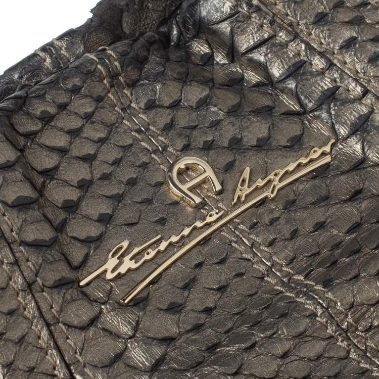 Pre Owned Aigner Metallic Python Hobo