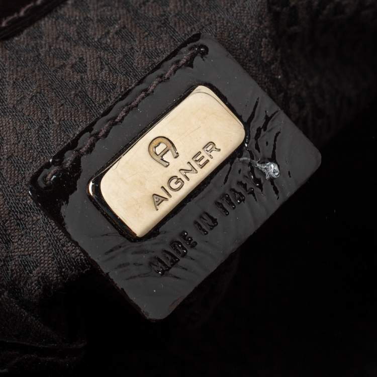 Pre Owned Aigner Dark Brown Python and Patent Leather Tassel Hobo