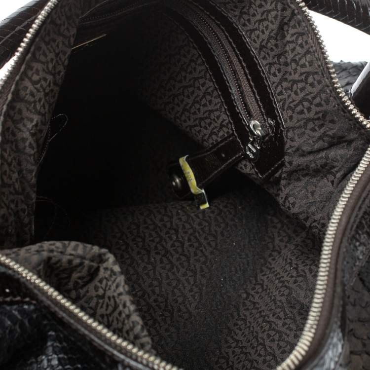 Pre Owned Aigner Dark Brown Python and Patent Leather Tassel Hobo