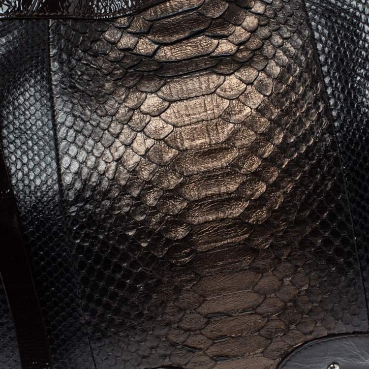 Pre Owned Aigner Dark Brown Python and Patent Leather Tassel Hobo