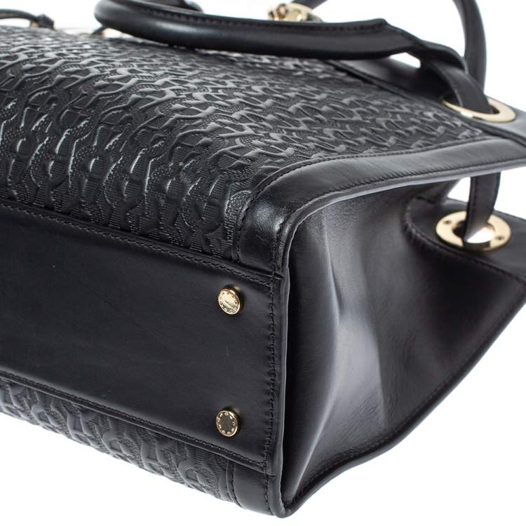 Pre Owned Aigner Dark Blue Signature Embossed Leather Cavallina Tote