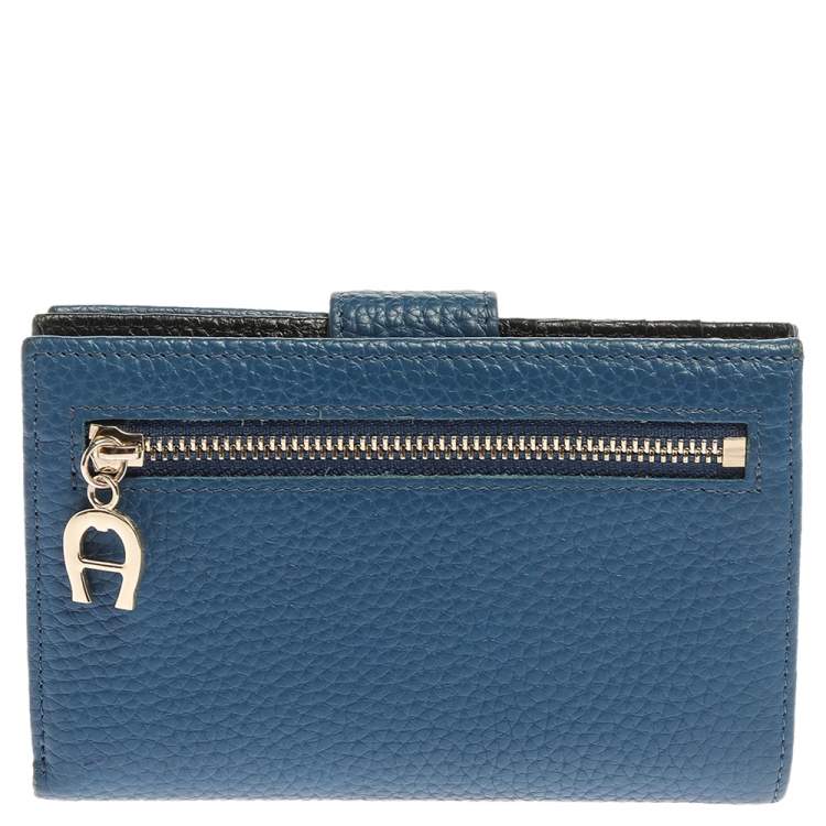 Pre Owned Aigner Blue Leather Diadora Compact Wallet