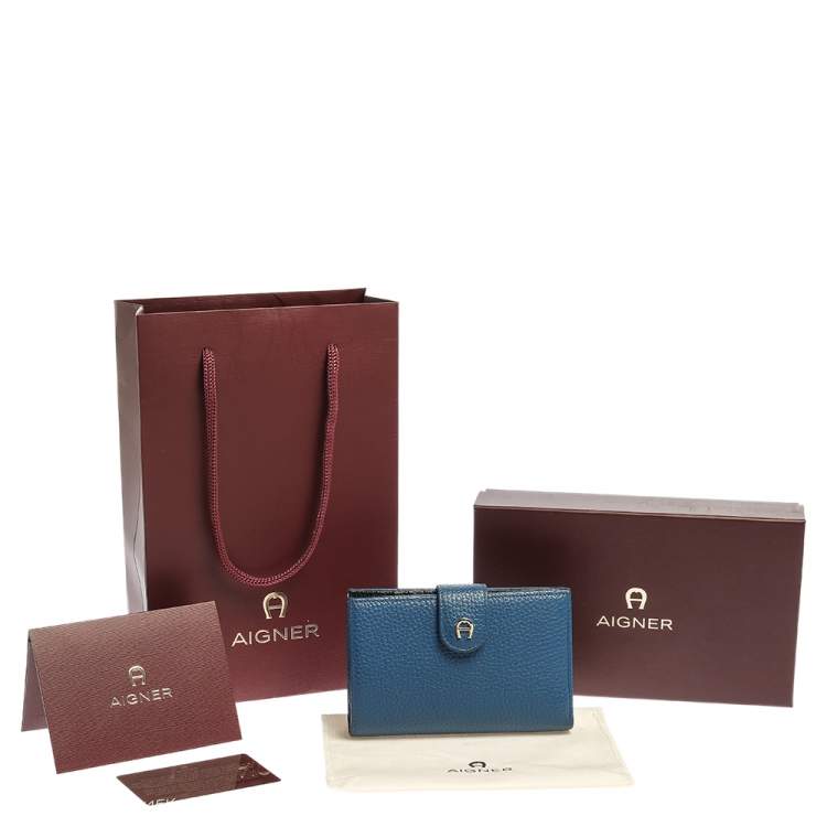Pre Owned Aigner Blue Leather Diadora Compact Wallet