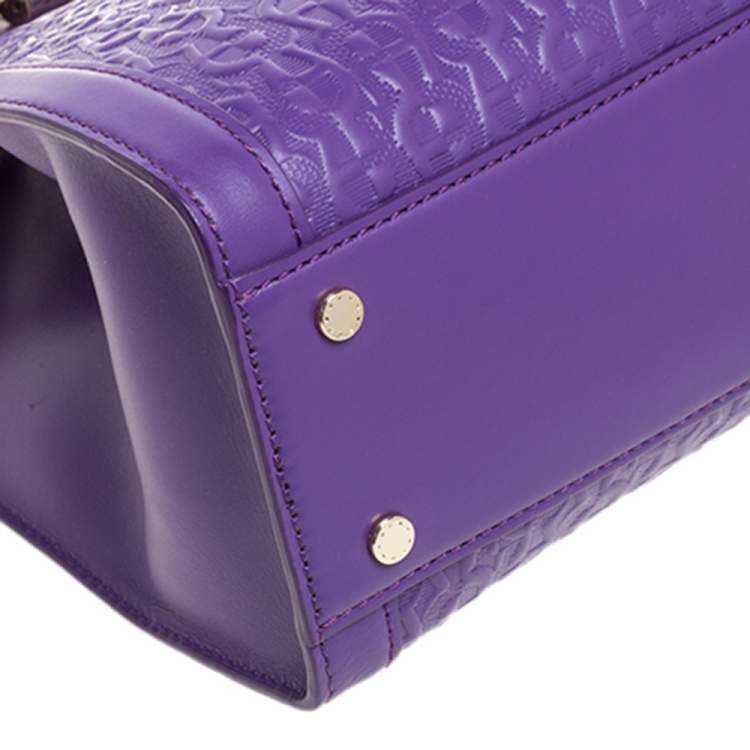Pre Owned Aigner Purple Logo Embossed Leather Cavallina Tote