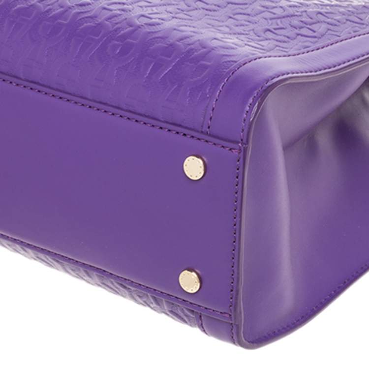 Pre Owned Aigner Purple Logo Embossed Leather Cavallina Tote