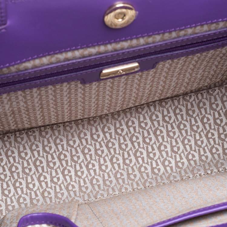 Pre Owned Aigner Purple Logo Embossed Leather Cavallina Tote