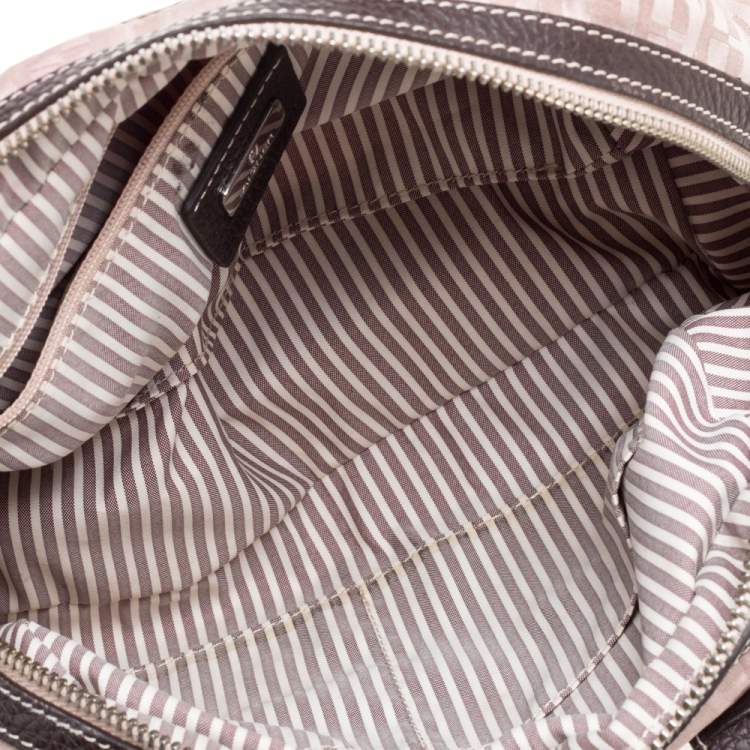 Pre Owned Aigner Brown Nylon and Leather Trim Signature Print Travel Collection Mini Satchel