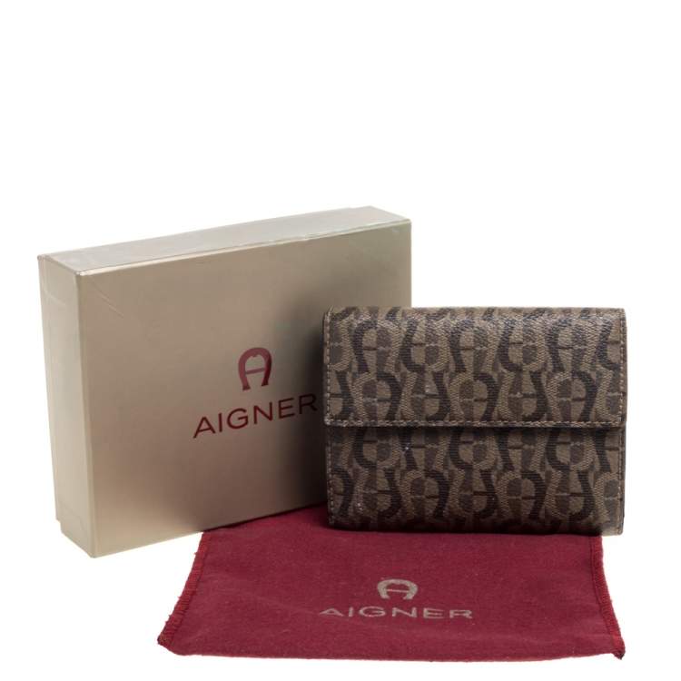 Pre Owned Aigner Brown Signature Coated Canvas French Wallet