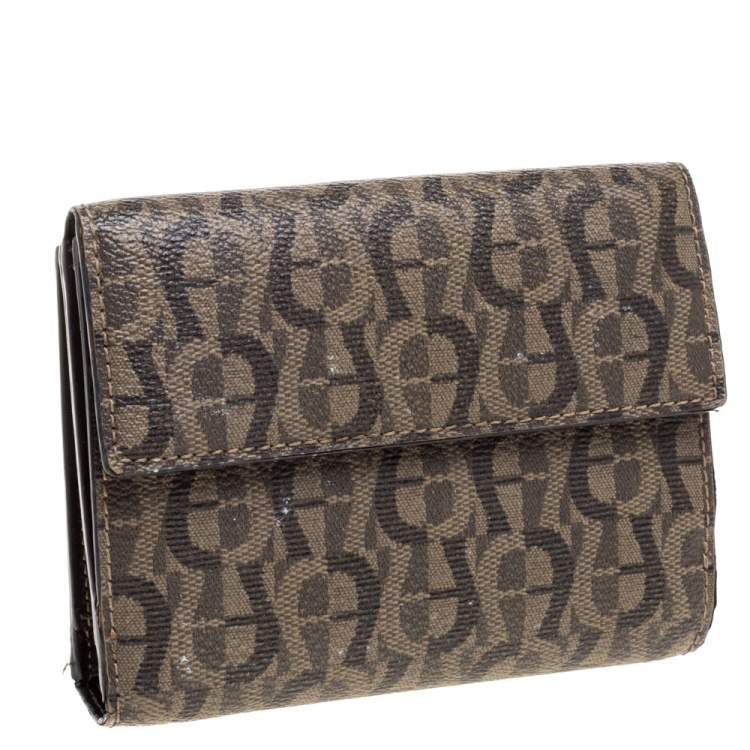 Pre Owned Aigner Brown Signature Coated Canvas French Wallet