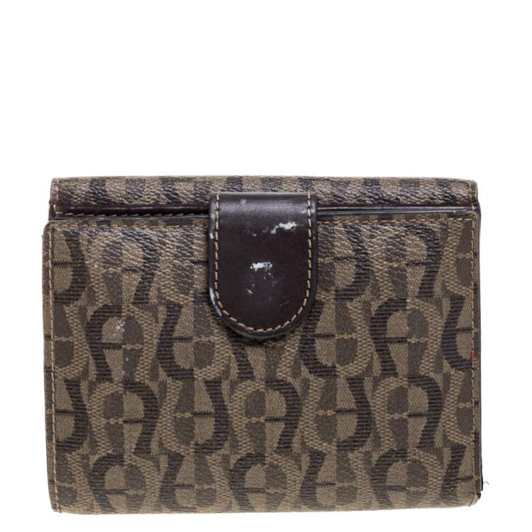 Pre Owned Aigner Brown Signature Coated Canvas French Wallet