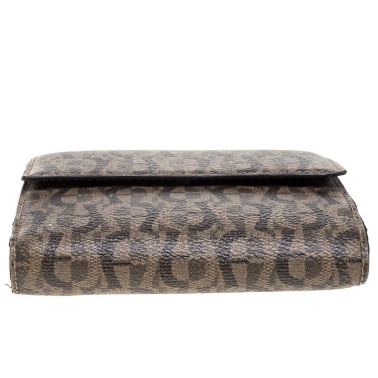 Pre Owned Aigner Brown Signature Coated Canvas French Wallet
