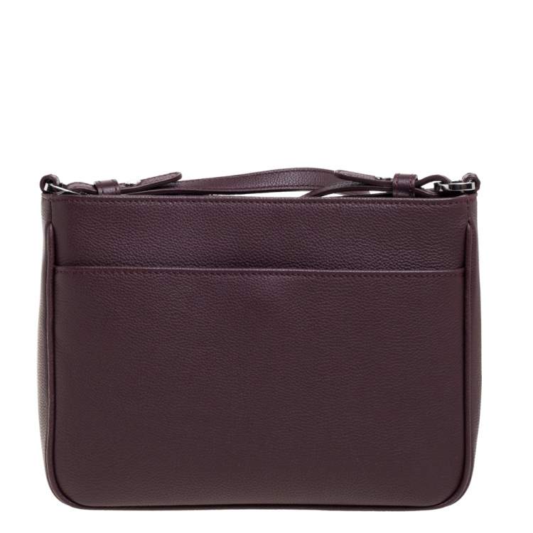 Pre Owned Aigner Burgundy Leather Zip Shoulder Bag