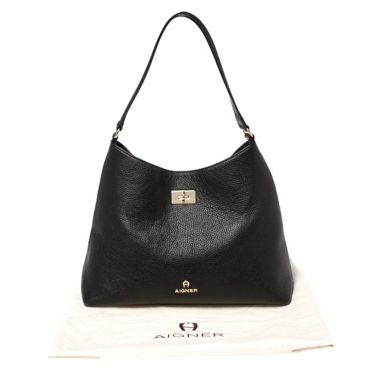 Pre Owned Aigner Black Leather Shoulder Bag