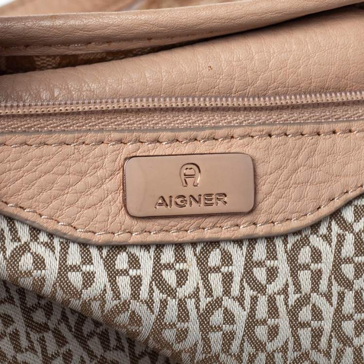 Pre Owned Aigner Beige/Pink Signature Coated Canvas and Leather Bow Tote