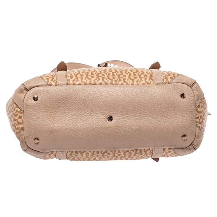 Pre Owned Aigner Beige/Pink Signature Coated Canvas and Leather Bow Tote