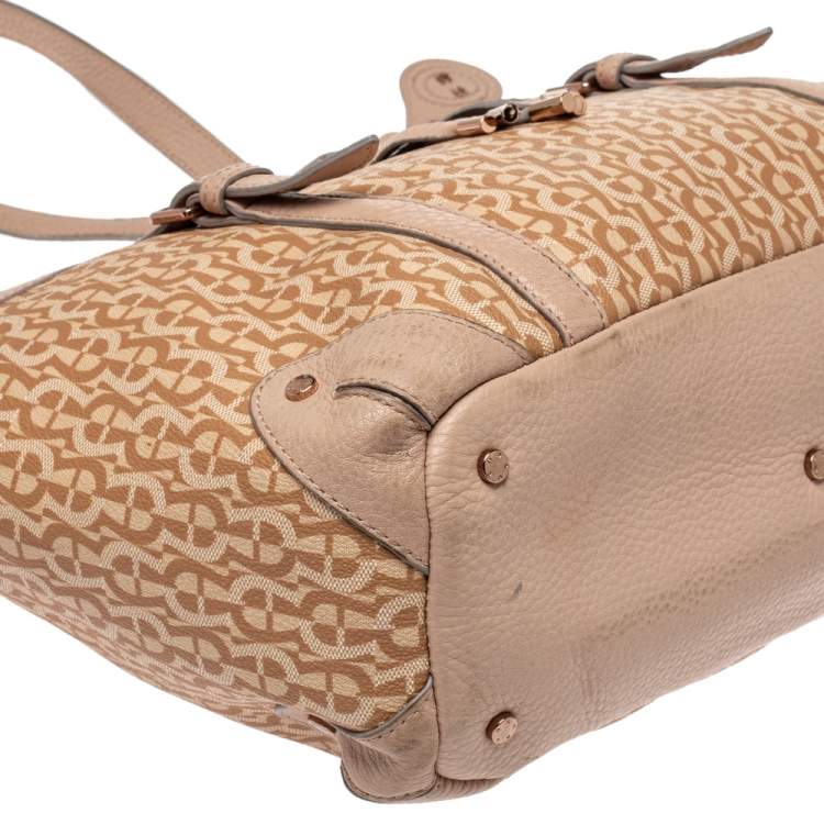 Pre Owned Aigner Beige/Pink Signature Coated Canvas and Leather Bow Tote