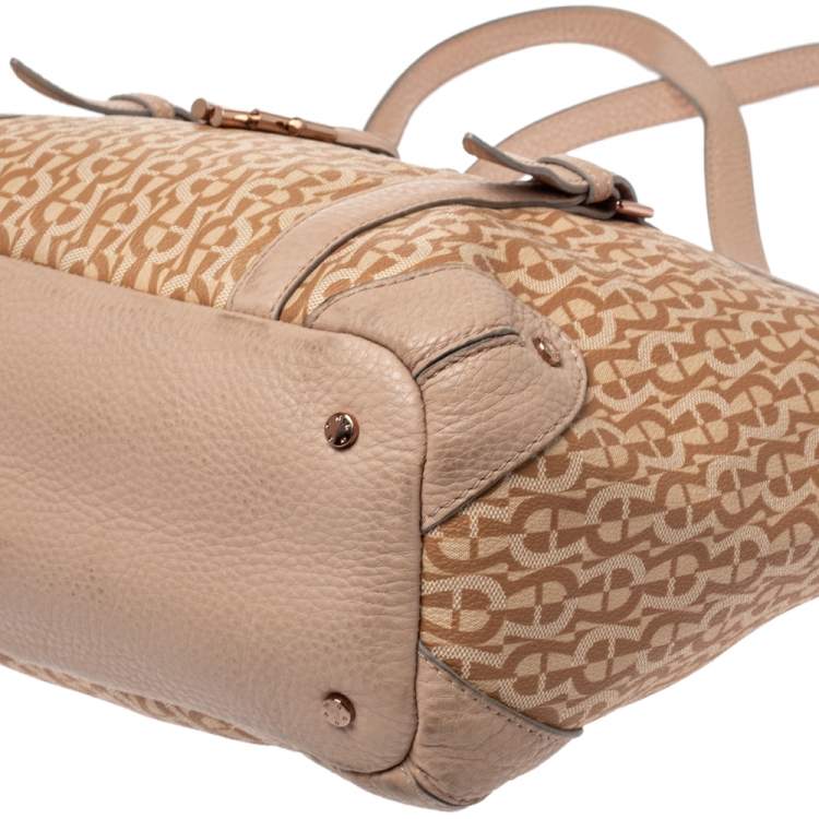 Pre Owned Aigner Beige/Pink Signature Coated Canvas and Leather Bow Tote
