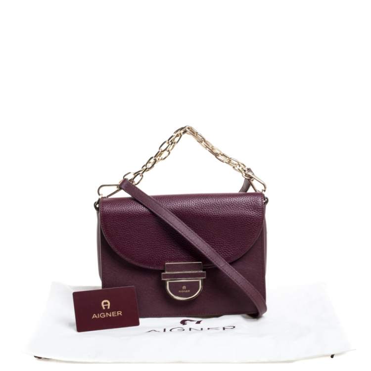 Pre Owned Aigner Burgundy Leather Flap Shoulder Bag