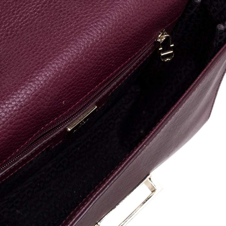 Pre Owned Aigner Burgundy Leather Flap Shoulder Bag