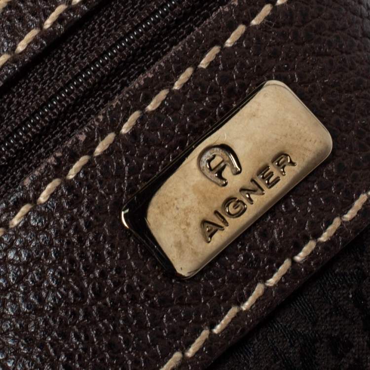 Pre Owned Aigner Brown Signature Canvas,Leather and Faux Fur Logo Handle Hobo