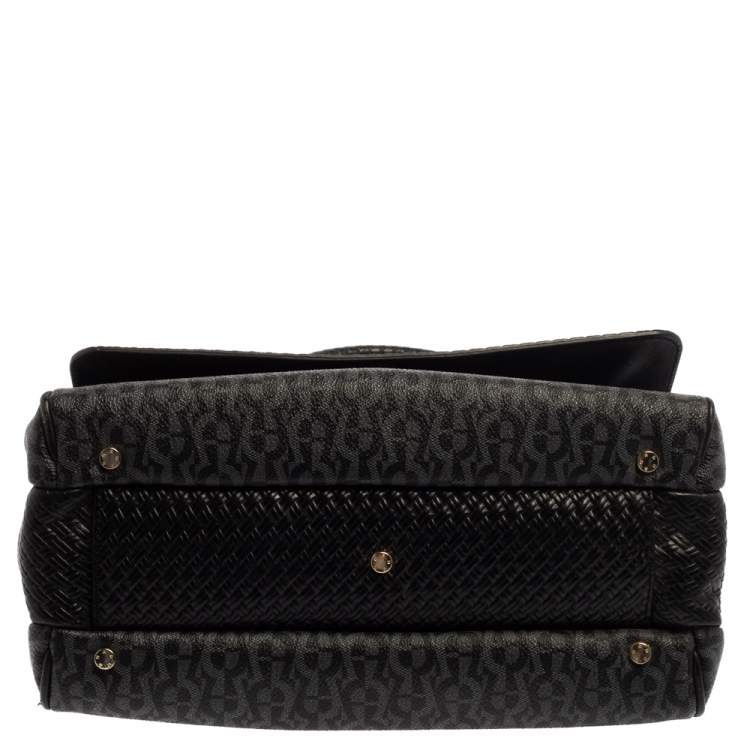 Pre Owned Aigner Black Signature Coated Canvas And Leather Tassel Top Handle Bag