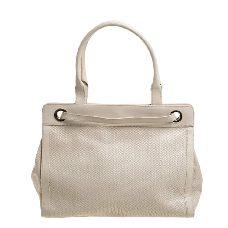 Pre Owned Aigner Cream Leather Cavallina Tote