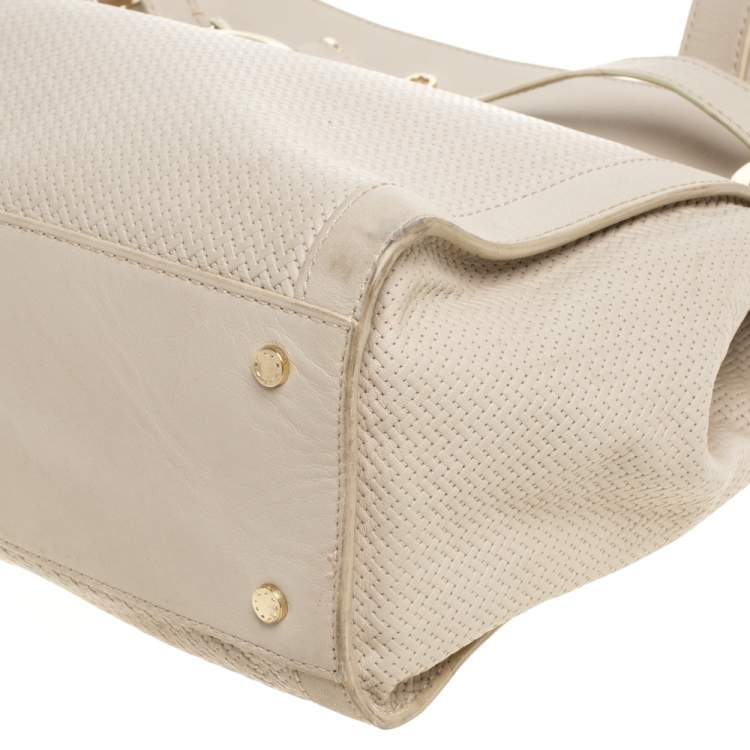 Pre Owned Aigner Cream Leather Cavallina Tote