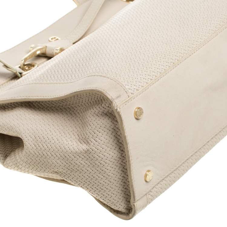 Pre Owned Aigner Cream Leather Cavallina Tote