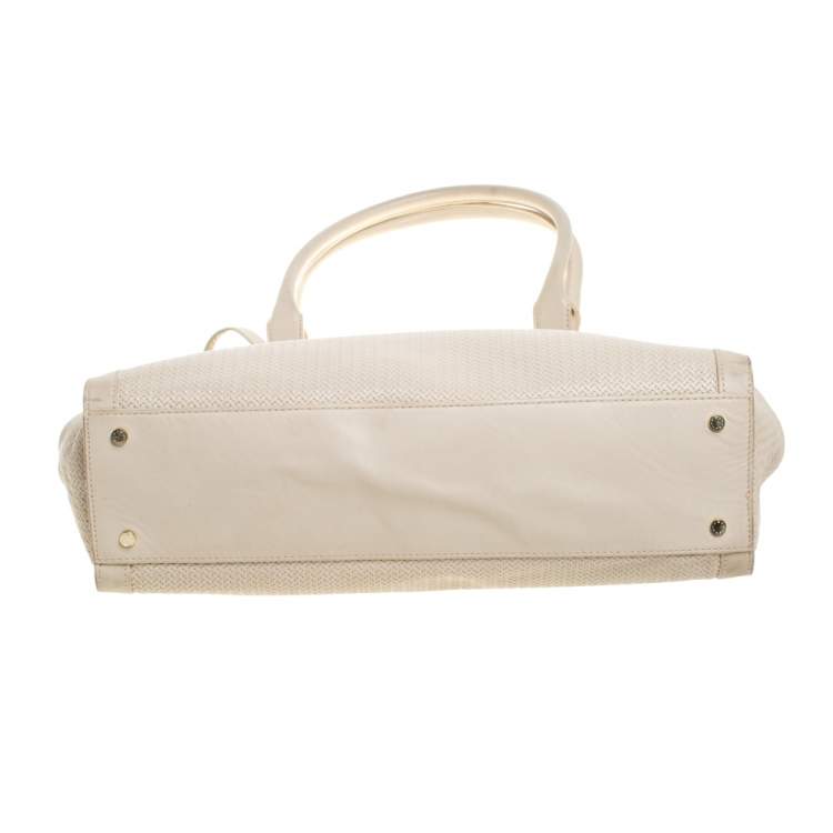 Pre Owned Aigner Cream Leather Cavallina Tote