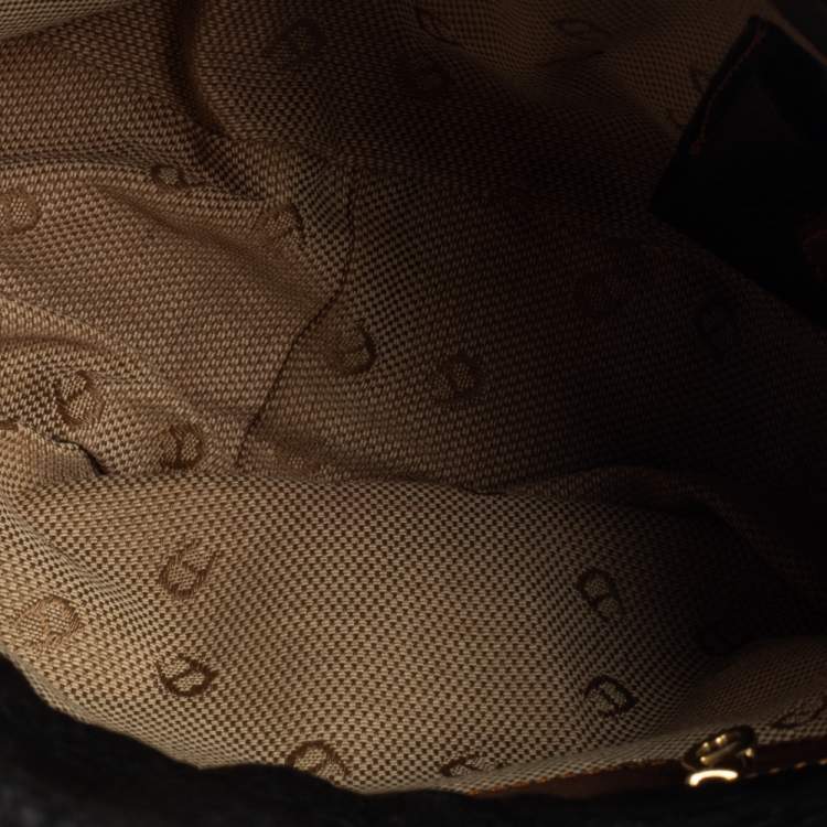 Pre Owned Aigner Black/Brown Grained Leather Logo Metal Handle Tote