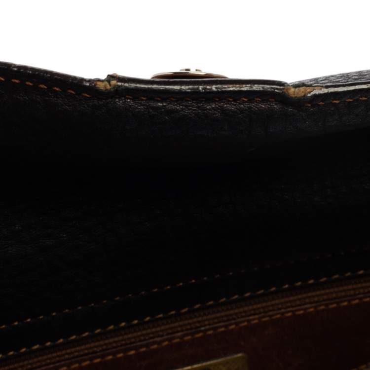 Pre Owned Aigner Black/Brown Grained Leather Logo Metal Handle Tote