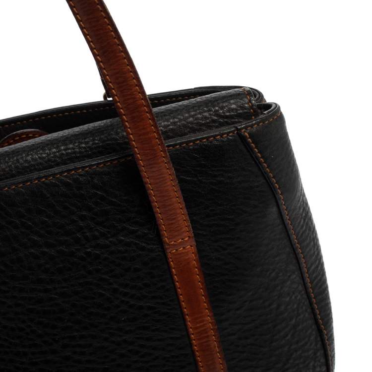 Pre Owned Aigner Black/Brown Grained Leather Logo Metal Handle Tote