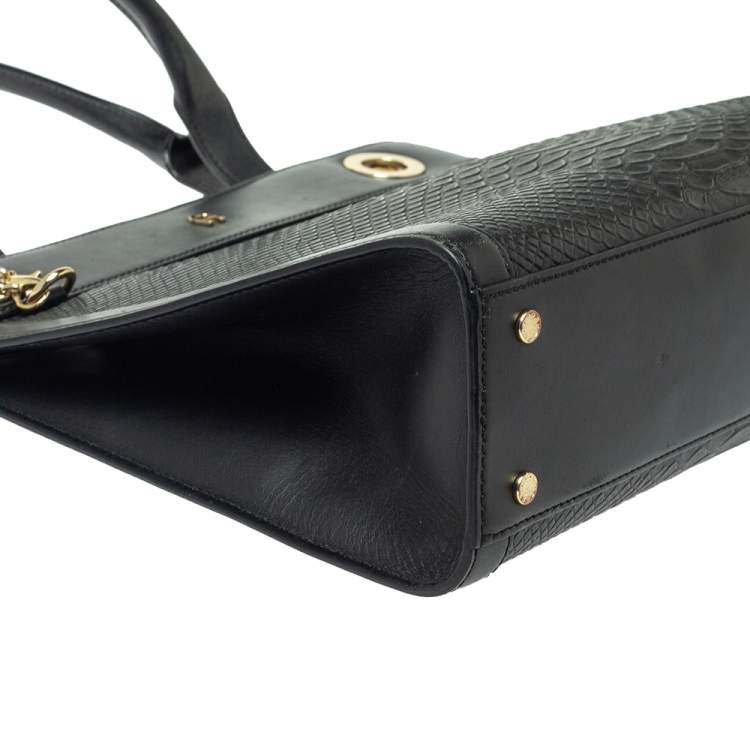 Pre Owned Aigner Black Python Embossed Leather Cavallina Top Handle Bag